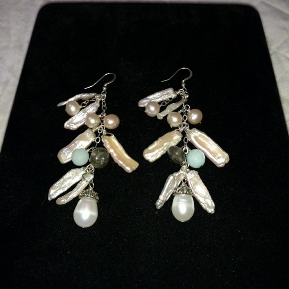 Genuine Pearl and Gemstone Necklace Earrings Set - Picture 3 of 6